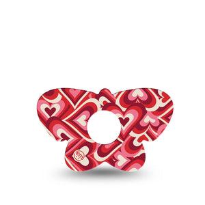 ExpressionMed Valentine Hearts Freestyle Libre 3 Butterfly Shape Tape Single Tape Valentine's Day Hearts, Overlay Patch CGM Design