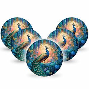 ExpressionMed Majestic Peacock Dexcom G7 and Dexcom Stelo Glucose Biosensor System OverPatch, 5-Pack peacock feather pattern Patch for Continuous Glucose Monitor