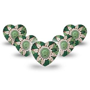 ExpressionMed Knit Monstera Dexcom G7 and Dexcom Stelo Glucose Biosensor System Heart, 5-Pack Tape and 5-Pack Sticker Knit green floral Overlay Patch for Continuous Glucose Monitor
