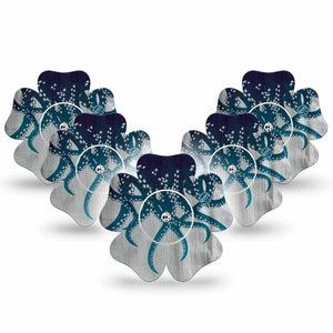 ExpressionMed Tentacles Freestyle Libre 2 and Libre 2 Plus Flower Shape Tape, Abbott Lingo, 5-Pack Tape and 5-Pack Sticker Kraken-Inspired, Plaster CGM Design