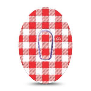 ExpressionMed Red Gingham Dexcom G6, Single Tape and Single Sticker vintage picnic plaid Sensor Cover for Continuous Glucose Monitor