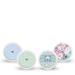 ExpressionMed Soft Balance Freestyle Libre, Libre 2 Plus, and Abbott Lingo Sticker, 4-Pack Sticker Patchwork blue green flowers Overlay Patch for Continuous Glucose Monitor
