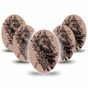 ExpressionMed Hawk Medtronic Guardian Enlite Universal Oval, 5-Pack Tape Geometric Shapes Bird Tattoo, Plaster CGM Design