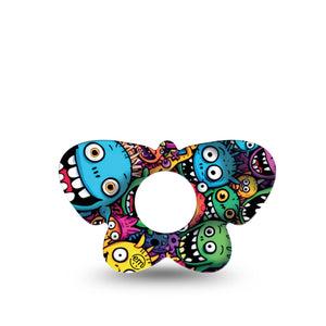 ExpressionMed Funky Monsters Infusion Set Butterfly Shape Tape 5-Pack Tape Goofy Fun Monsters, Plaster Continuous Glucose Monitor Design