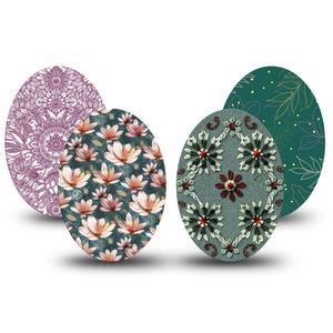ExpressionMed Sage Petals Variety Pack Medtronic Guardian Enlite Universal Oval, 4-Pack Tape Variety, Cozy Bright Petals, Plaster CGM Design