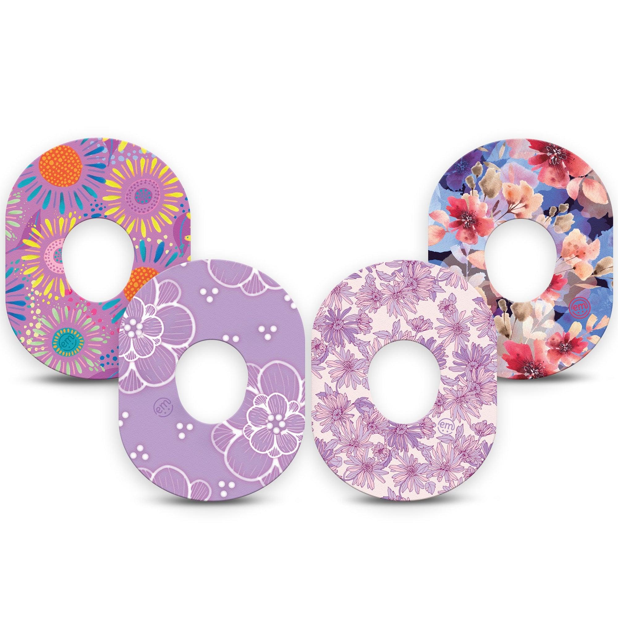 ExpressionMed Amethyst Reverie Variety Pack Dexcom G7 Tape, Dexcom Stelo Glucose Biosensor System, 4-Pack Tape Variety Purple Delicate Flower Mix, Overlay Tape CGM Design