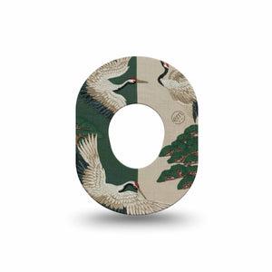 ExpressionMed Tapestry Cranes Dexcom G7 and Dexcom Stelo Glucose Biosensor System Mini, Single Tape Green and white canes trees Waterproof Plaster for CGM