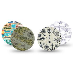 ExpressionMed Vintage Voyager Variety Pack Freestyle Libre 3 and Libre 3 Plus Overpatch, 4-Pack Tape Variety Map Adventure, Adhesive Patch CGM Design