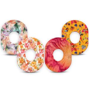 ExpressionMed Ruffle Bloom Dexcom G7 and Dexcom Stelo Glucose Biosensor System, 4-Pack Tape floral bloom pattern Fixing Ring Tape for Continuous Glucose Monitor