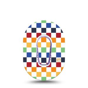 ExpressionMed Rainbow Checkerboard Dexcom G6 Mini Tape Single Tape and Single Sticker Colorful Boxes, Adhesive Tape CGM Design