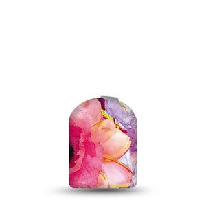  ExpressionMed Watercolor Red Flowers Omnipod Full Wrap Center Sticker Single Sticker Only Bold Pink Flowers Vinyl Decoration Pump Design