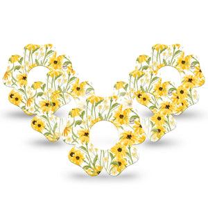 ExpressionMed Yellow Mosaic Floral Infusion Set Flower Shape Tape 10-Pack Tape Gold Sunflower Garden, Plaster Continuous Glucose Monitor Design