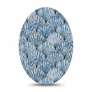 ExpressionMed Seashells Medtronic Guardian Enlite Universal Oval, Single Tape Neutral Blue Sea Shells, Plaster CGM Design