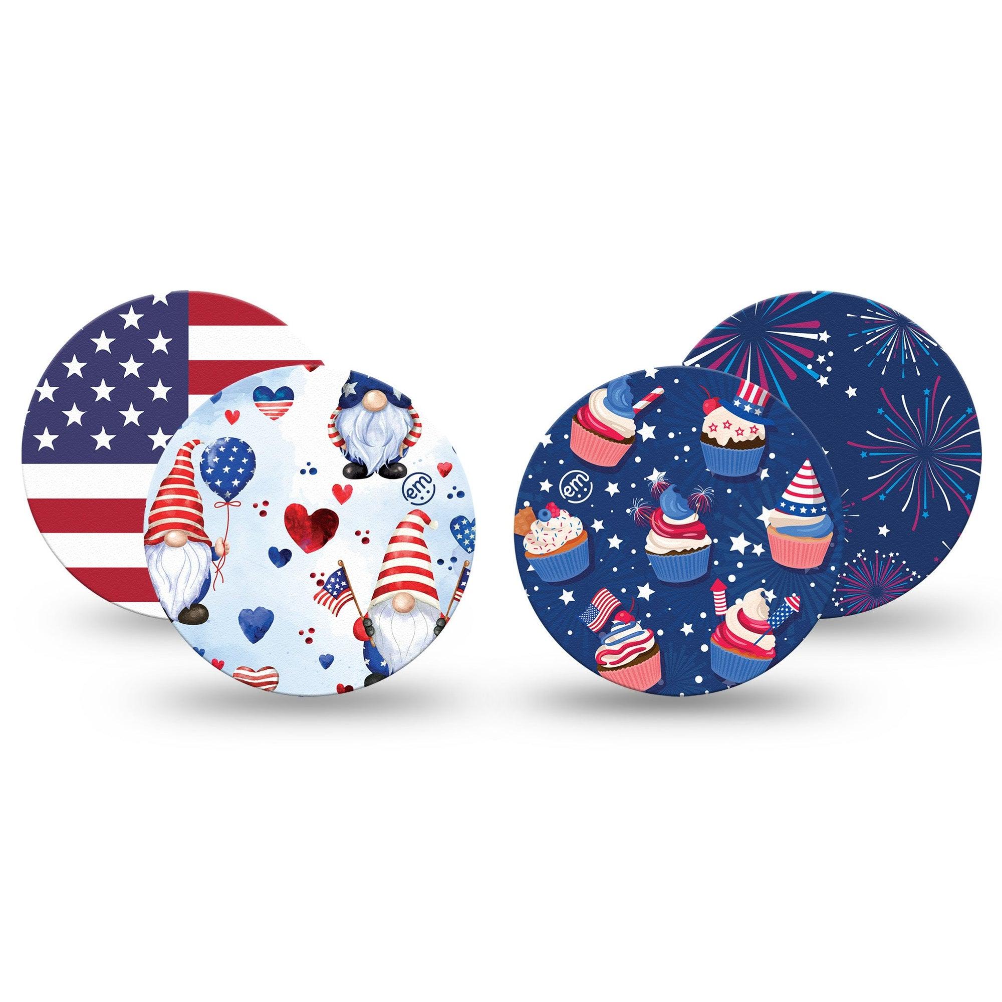 ExpressionMed July Celebration Freestyle Libre 3 Overpatch 4-Pack Variety Kids Themed July Fourth Designs Adhesive Patch CGM Design