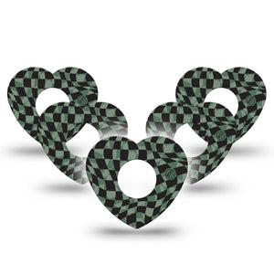 ExpressionMed Green & Black Checkerboard Infusion Set Heart Shape Tape 10-Pack Chessboard Pattern Adhesive Tape Continuous Glucose Monitor Design