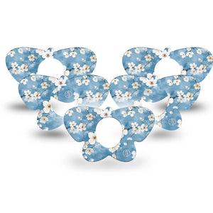 ExpressionMed Cherry Blossom Dexcom G7 Butterfly Shape Tape, Dexcom Stelo Glucose Biosensor System,  5-Pack Tape White Cherry Blossom Flowers, Adhesive Tape CGM Design