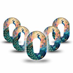 ExpressionMed Majestic Peacock Dexcom G6 Mini, 5-Pack colorful feather print Waterproof Plaster for Continuous Glucose Monitor