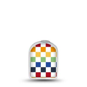 ExpressionMed Rainbow Checkerboard Omnipod Surface Center Sticker Single Sticker Only Grid Checkered Rainbow, Vinyl Decoration Pump Design