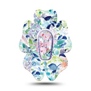 ExpressionMed Subdued Tropics Dexcom G6 Flower Shape Tape Single Tape and Single Sticker Soft Blue Pink Hues Floral Adhesive Patch Continuous Glucose Monitor Design