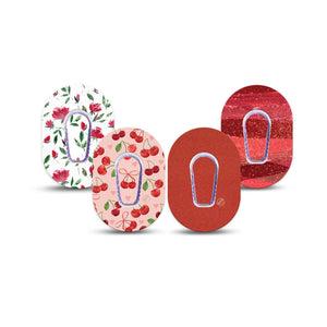 ExpressionMed Crimson Variety Pack Dexcom G6 Mini Tape, 4-Pack Tape and 4-Pack Stickers Variety Poppy Reds, Adhesive Tape CGM Design