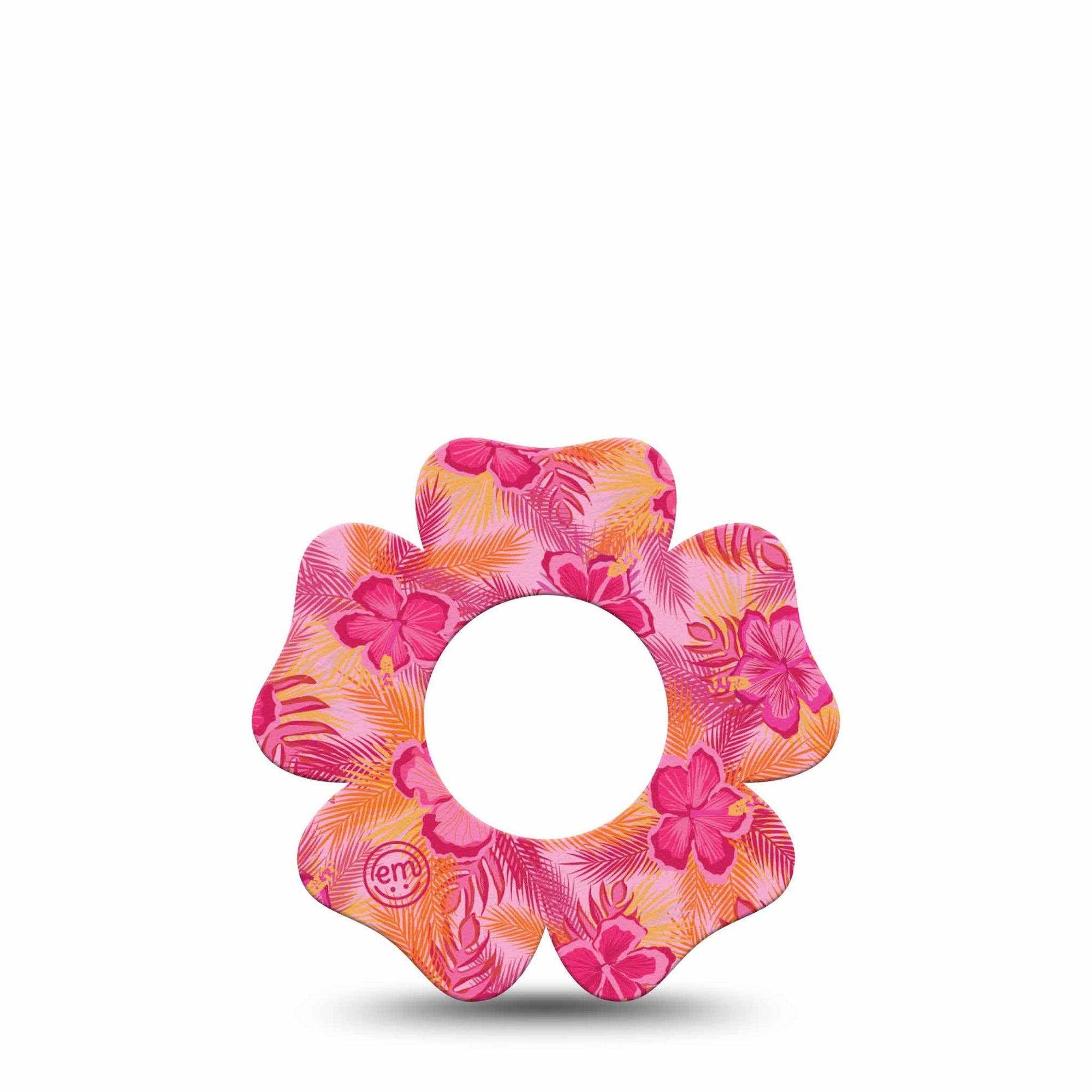 ExpressionMed Pink Hibiscus Freestyle Libre 2 and Libre 2 Plus Flower Shape Tape, Abbott Lingo,  Single Tape Pink Petals, Fixing Ring Tape CGM Design