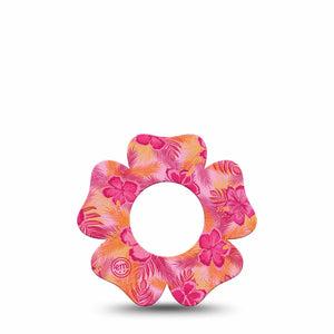 ExpressionMed Pink Hibiscus Freestyle Libre 2 and Libre 2 Plus Flower Shape Tape, Abbott Lingo,  Single Tape Pink Petals, Fixing Ring Tape CGM Design