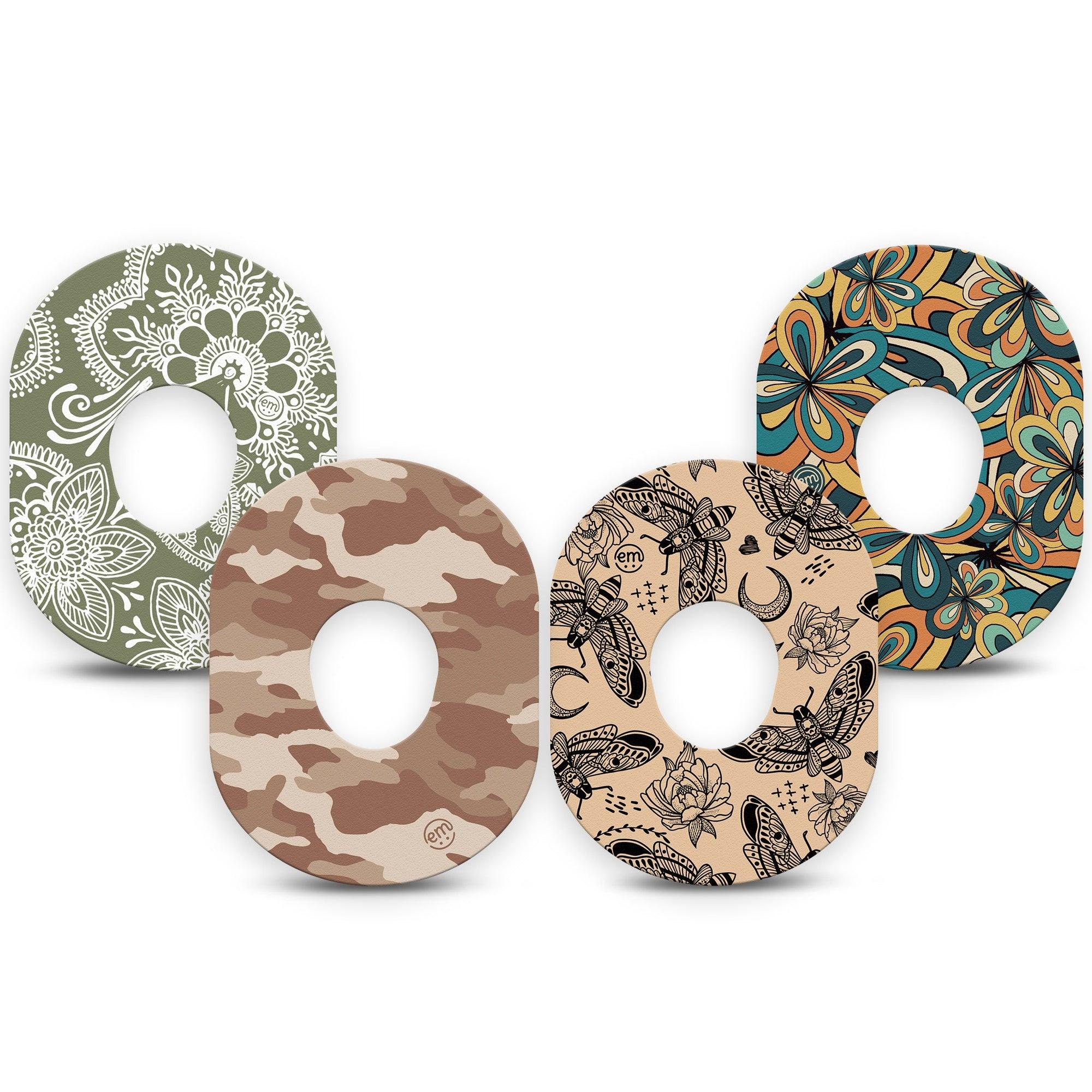 ExpressionMed Khaki Florals Variety Pack Dexcom G7 Tape, Dexcom Stelo Glucose Biosensor System, 4-Pack Tape Variety Tawny-Toned Floral Moth Motifs, Overlay Tape CGM Design