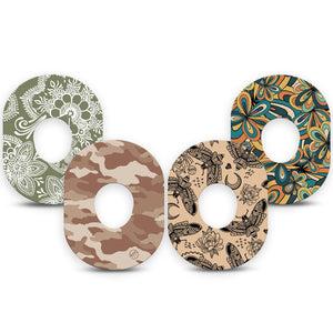 ExpressionMed Khaki Florals Variety Pack Dexcom G7 Tape, Dexcom Stelo Glucose Biosensor System, 4-Pack Tape Variety Tawny-Toned Floral Moth Motifs, Overlay Tape CGM Design