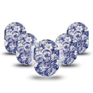 ExpressionMed Moody Blues Dexcom G6 Mini Tape 5-Pack Tape and 5-Pack Sticker Blue Noir Flower Variety, Adhesive Tape CGM Design