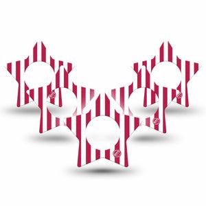 ExpressionMed Red Stripes Freestyle Libre, Libre 2 Plus, and Abbott Lingo Star, 5-Pack Playful summer stripes Accessories for Continuous Glucose Monitor