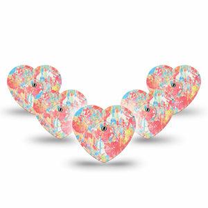 ExpressionMed Faded Summer Freestyle Libre 3 and Libre 3 Plus Heart Shape Tape 5-Pack Tape and 5-Pack Sticker Pale Coral Graphic Print, Patch CGM Design