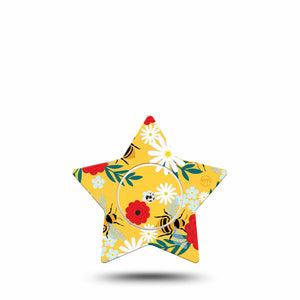 ExpressionMed Bees and Flowers Freestyle Libre 2 and Libre 2 Plus Star Shape Tape, Abbott Lingo, Single Tape and Single Sticker Red and White Petals Plaster CGM Design