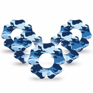 ExpressionMed Blue Camo Freestyle Libre 2 and Libre 2 Plus Flower Shape Tape, Abbott Lingo, 5-Pack Tape Cool Camo Plaster CGM Design