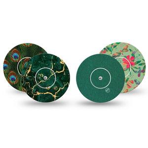 ExpressionMed Deep Forest Variety Pack Freestyle Libre and Libre 2 Plus Tape, Abbott Lingo, 4-Pack Tape and 4-Pack Stickers Variety Green Marble Art, Fixing Ring Tape Continuous Glucose Monitor Design