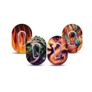 ExpressionMed Ember Rise Variety Pack Dexcom G6 Mini Tape, 4-Pack Tape and 4-Pack Sticker Variety Cool Mythological Creatures, Adhesive Tape CGM Design