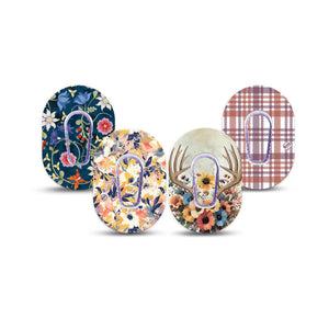 ExpressionMed Antlers & Autumn Variety Pack Dexcom G6 Mini Tape, 4-Pack Tape and 4-Pack Sticker Variety, Bright Fall Tones, Adhesive Tape CGM Design