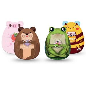 ExpressionMed Buzz, Boink and Splash Variety Pack Freestyle Libre 3 and Libre 3 Plus Gumdrop Shape Tape, 4-Pack Tape and 4-Pack Sticker Variety Cute Animal Friends, Overlay Patch CGM Design