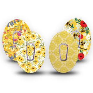 ExpressionMed Daisy Meadow Variety Pack Dexcom G6 Tape, 4-Pack Tape and 4-Pack Sticker Variety Warm Yellow Tones, Plaster Continuous Glucose Monitor Design
