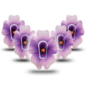 ExpressionMed Hibiscus Dexcom G6 Flower Shape Tape 5-Pack Tape and 5-Pack Sticker Detailed Floral Hibiscus, Purple Petals, Adhesive Patch Continuous Glucose Monitor Design