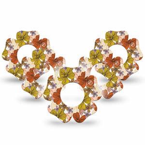 ExpressionMed Burnt Orange Floral Freestyle Libre 2 Flower Shape Tape, Abbott Lingo, 5-Pack Tape Orange and Yellow Fixing Ring Tape CGM Design