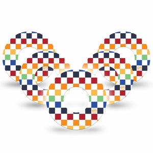 ExpressionMed Rainbow Checkerboard Freestyle Libre and Libre 2 Plus Tape, Abbott Lingo, 5-Pack Tape Fun Checkerboard, Fixing Ring Tape Continuous Glucose Monitor Design