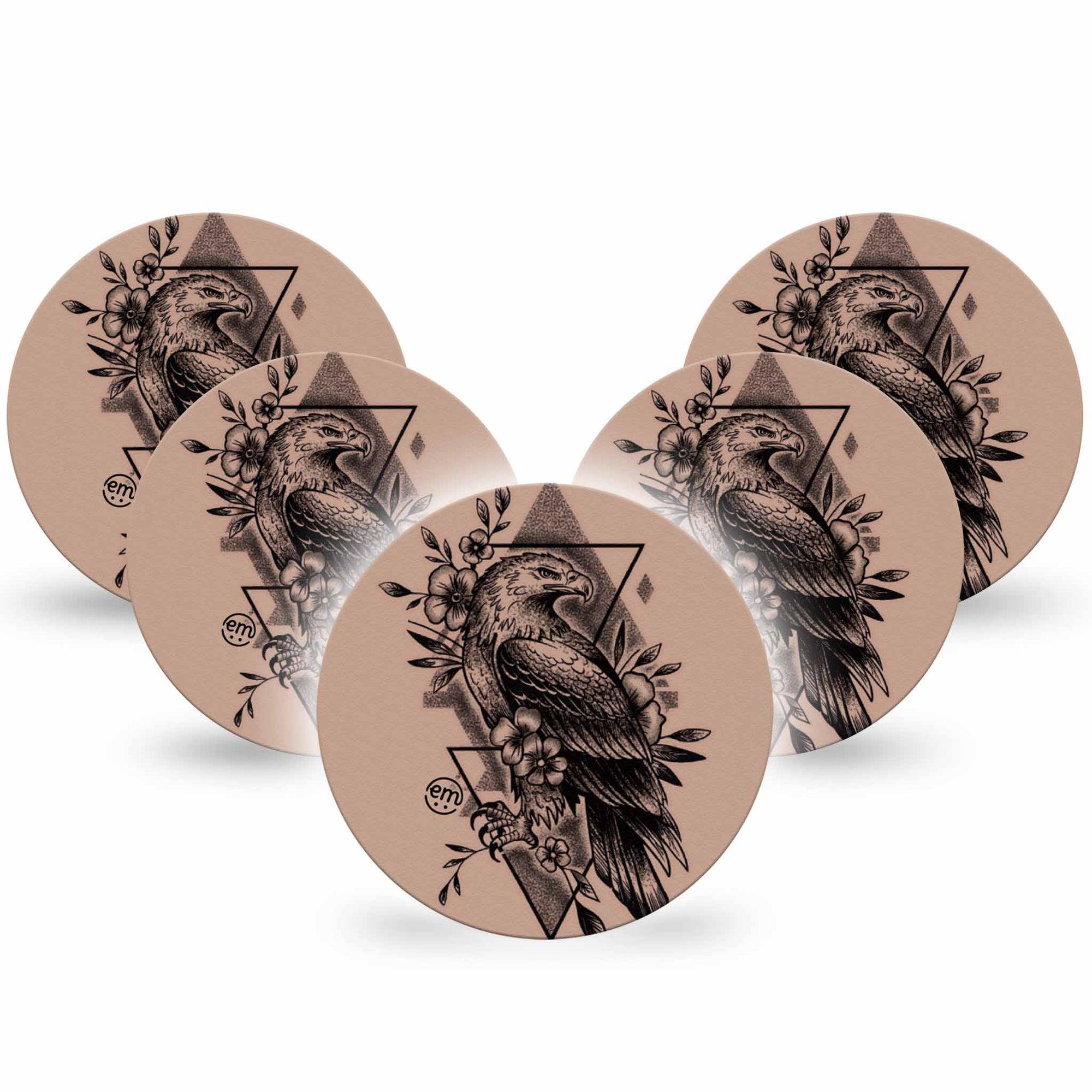 ExpressionMed Hawk Dexcom G7 Overpatch, Dexcom Stelo Glucose Biosensor System, 5-Pack Tape Geometric Shapes Bird Tattoo, Overlay Tape CGM Design