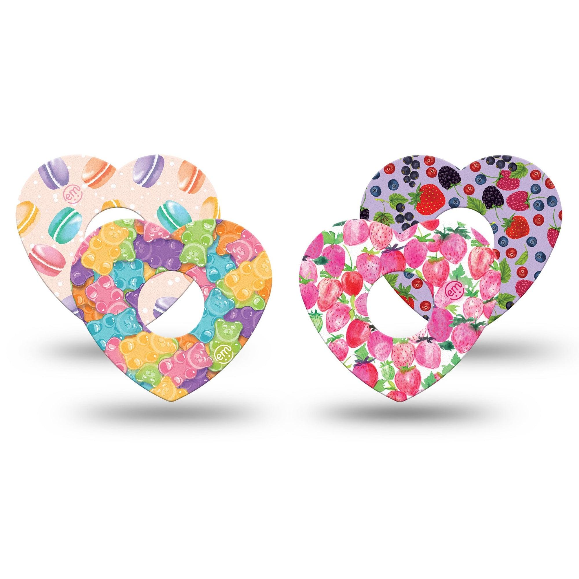 ExpressionMed Flavorful Favorites Freestyle Libre 3 Heart Shape Tape 4-Pack Summer Style Snacks Patch CGM Design