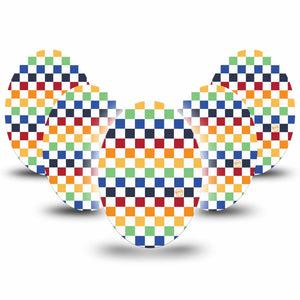 ExpressionMed Rainbow Checkerboard Medtronic Guardian Enlite Universal Oval 5-Pack Tape Multicolored Checkerboard, Plaster CGM Design