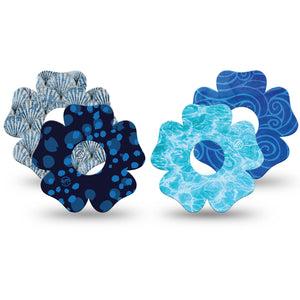 ExpressionMed Coastal Blues Freestyle Libre 3 and Libre 3 Plus Flower, 4-Pack Tape coastal blue pattern Adhesive Tape for Continuous Glucose Monitor