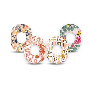 ExpressionMed Sunset Sorbet Variety Pack Dexcom G7 Mini Tape, Dexcom Stelo Glucose Biosensor System, 4-Pack Tape Variety Tree Leaves Fun Shapes, Patch Continuous Glucose Monitor Design