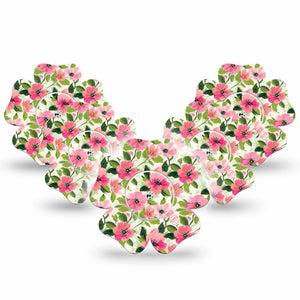 ExpressionMed Painter’s Cosmos Freestyle Libre, Libre 2 Plus, and Abbott Lingo Flower, 5-Pack Tape and 5-Pack Sticker Garden of pink Waterproof Plaster for Continuous Glucose Monitor