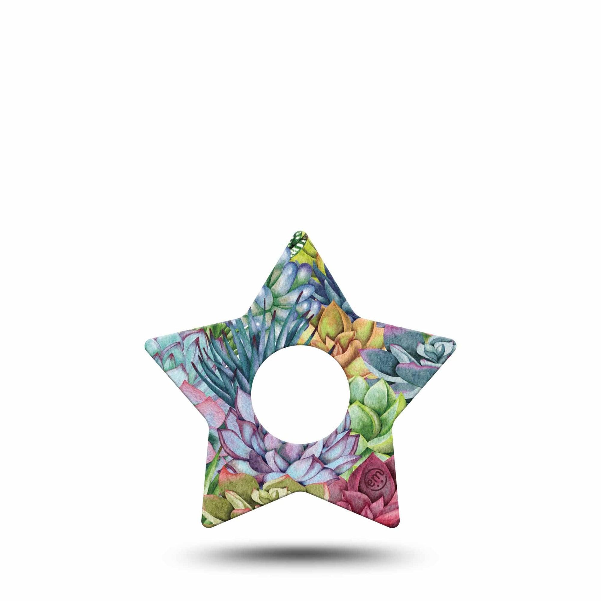 ExpressionMed Blue Succulents Freestyle Libre 3 and Libre 3 Plus Star Shape Tape Single Tape Potted Cactus, Patch CGM Design
