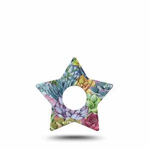 ExpressionMed Blue Succulents Freestyle Libre 3 and Libre 3 Plus Star Shape Tape Single Tape Potted Cactus, Patch CGM Design