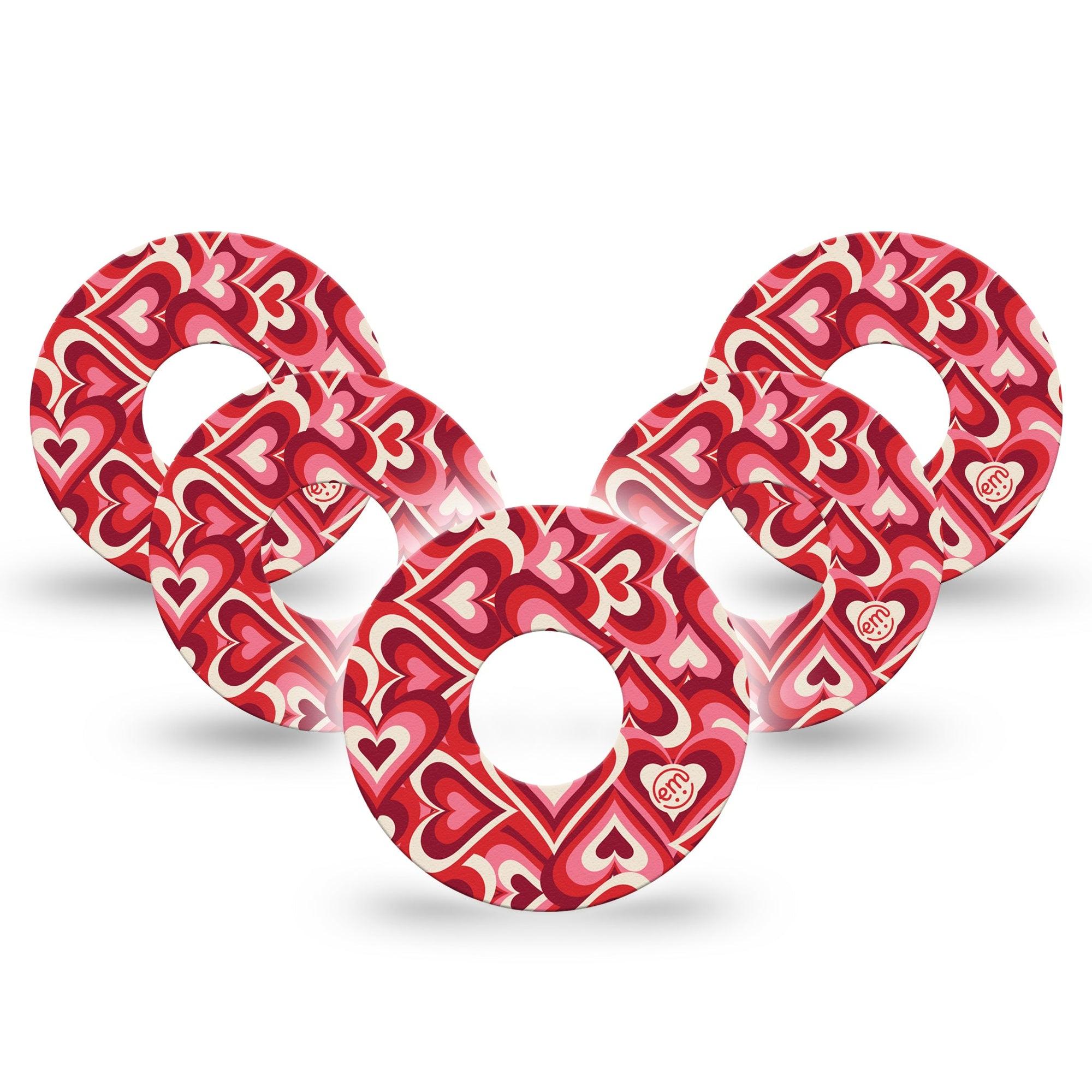 ExpressionMed Valentine Hearts Infusion Set Tape 5-Pack Tape Heart Romantic Inspired, Overlay Patch CGM Design